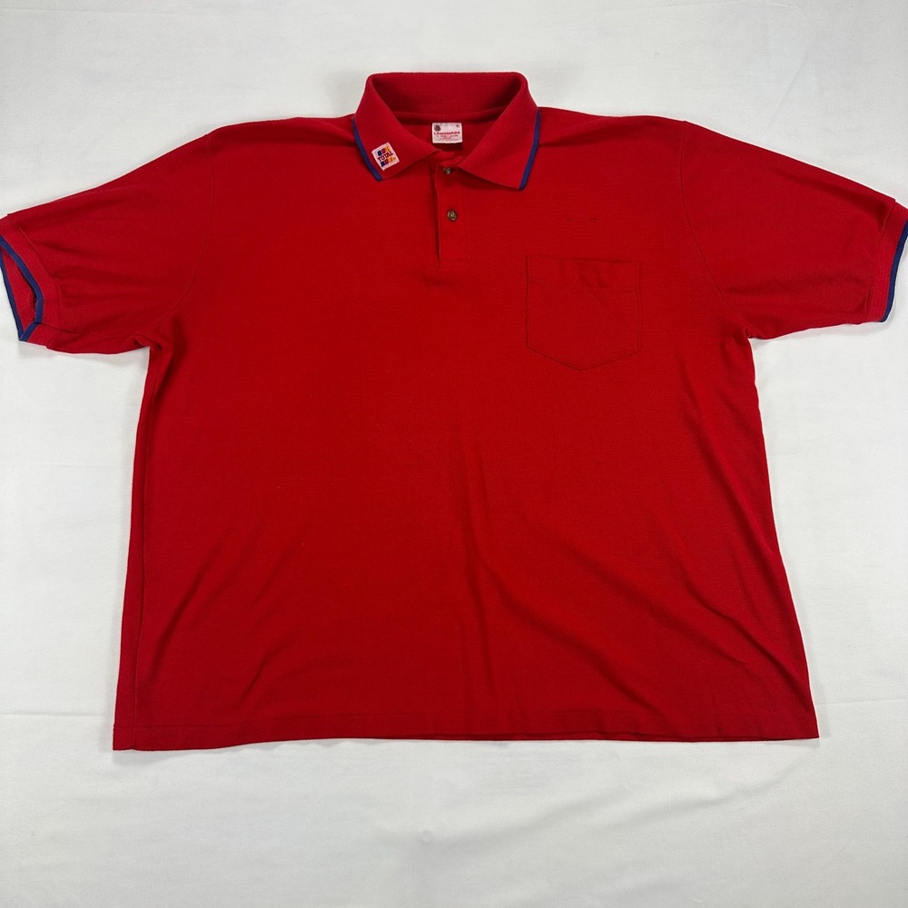 Vintage Landmark Bennett Racing Polo Shirt Men's XL Red Blue Trim Total Logo‎